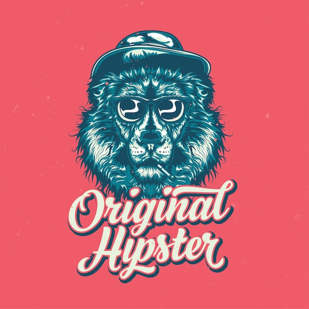 Free vector smoking lion in a hat and glasses illustration