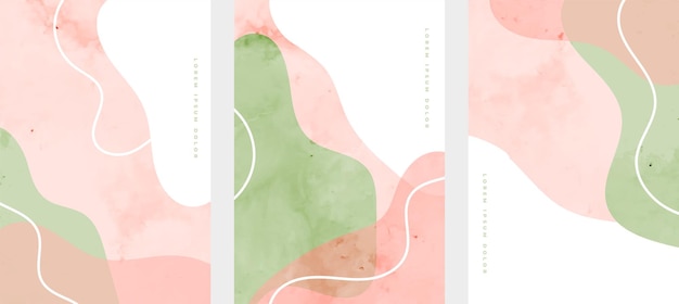 Free vector smooth fluid lines abstract hand painted minimal poster set