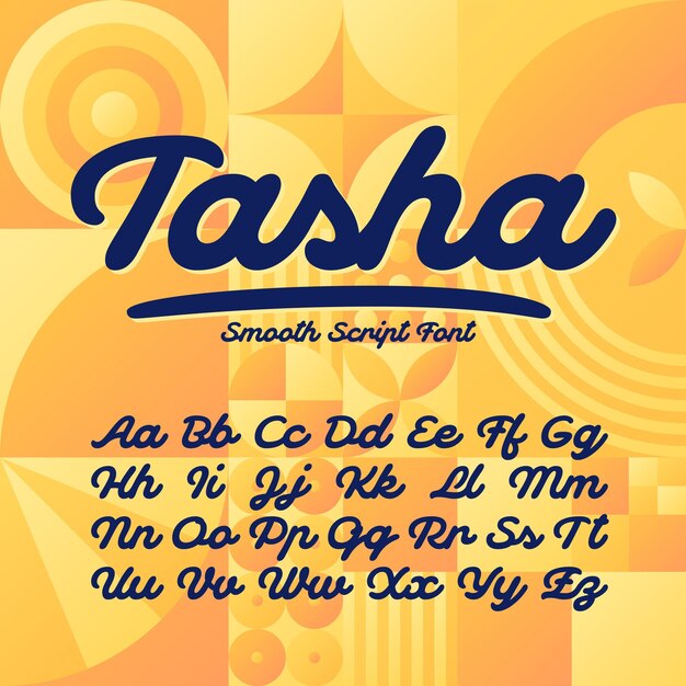 패턴 배경이 있는 Tasha라는 이름의 부드러운 벡터 글꼴