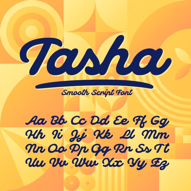 Smooth vector font named Tasha with pattern background