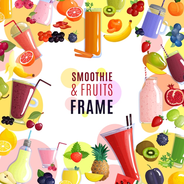 Smoothie and fruits frame