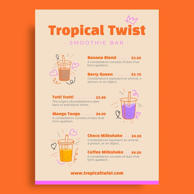 Free Vector Smoothie menu template design Free Vector Smoothie menu template design
