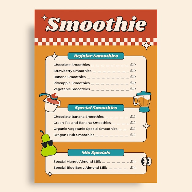 Free Vector Smoothie menu template design Free Vector Smoothie menu template design