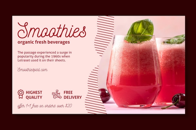 Free vector smoothies bar horizontal banner template