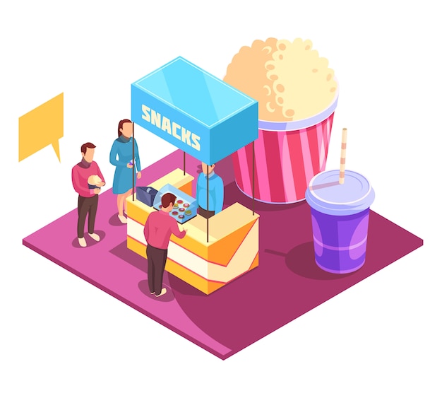 Free vector snacks cinema isometric composition