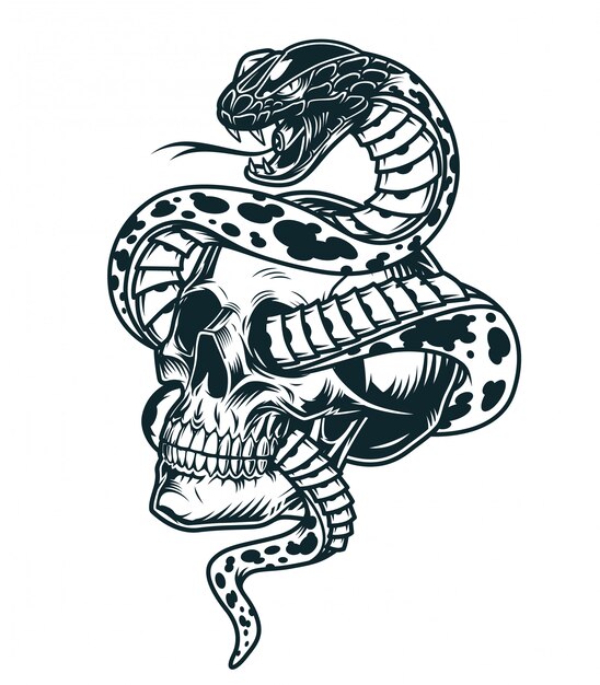 Snake entwined with skull template