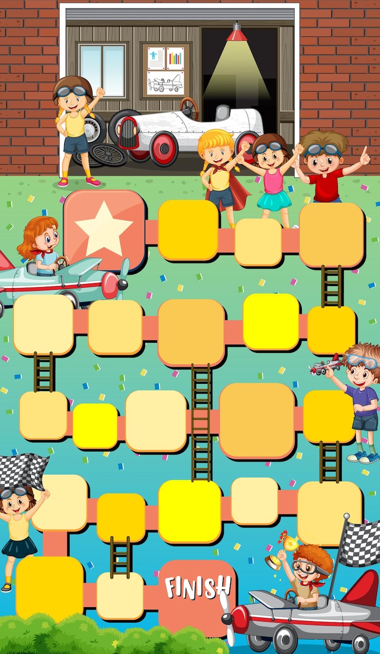 Free Vector snake ladder game template with children characters