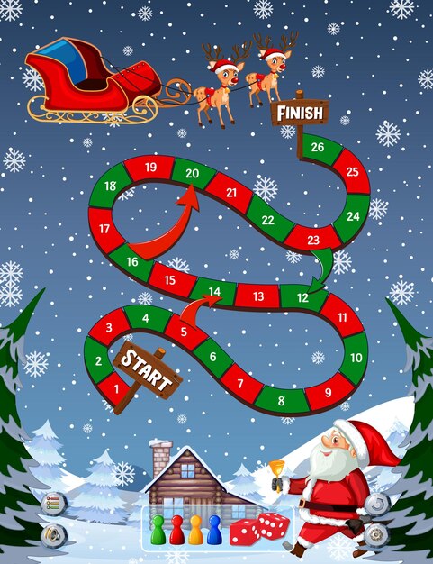 Free vector snake and ladders game template in christmas theme