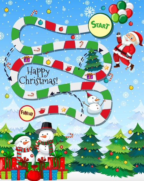 Snake and ladders game template in Christmas theme