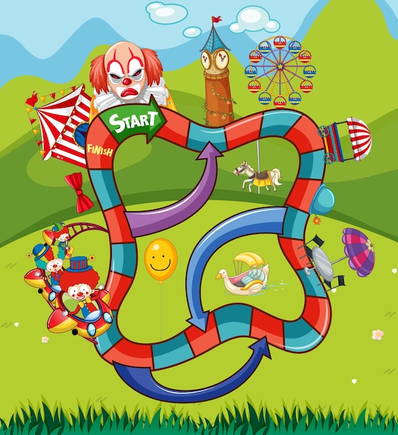 Snake and ladders game template in circus theme