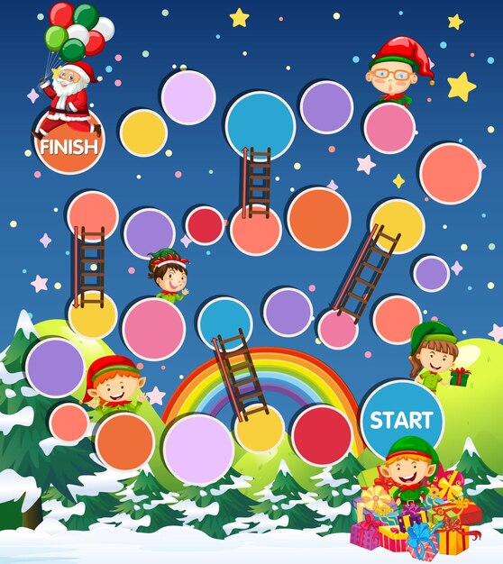 Snake and ladders game template with Christmas theme