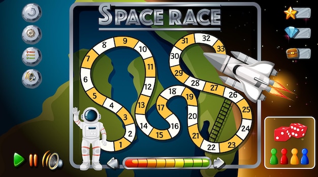 Vettore gratuito modello di gioco serpente e scale con tema spaziale