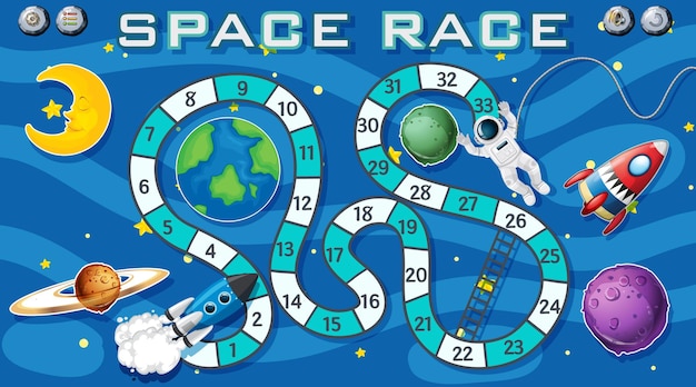 Free vector snake and ladders game template with space theme