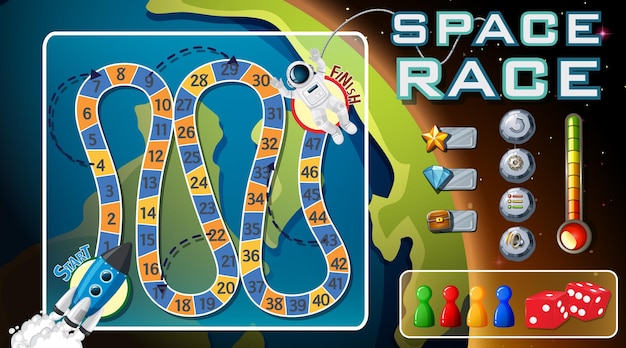 Modello di gioco serpente e scale con tema spaziale