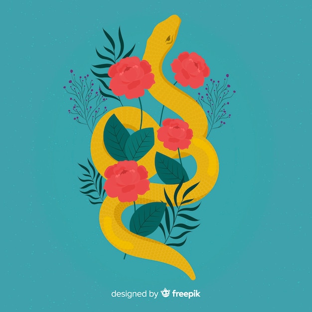 Free vector snake with flowers background