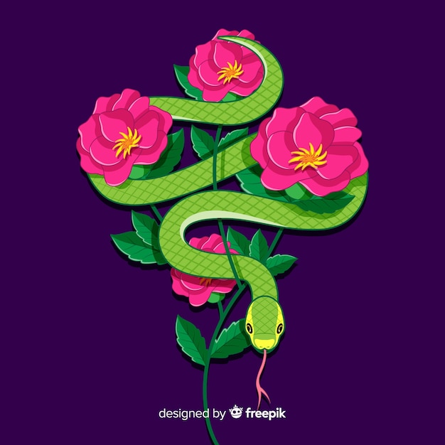 Змея с цветами фона