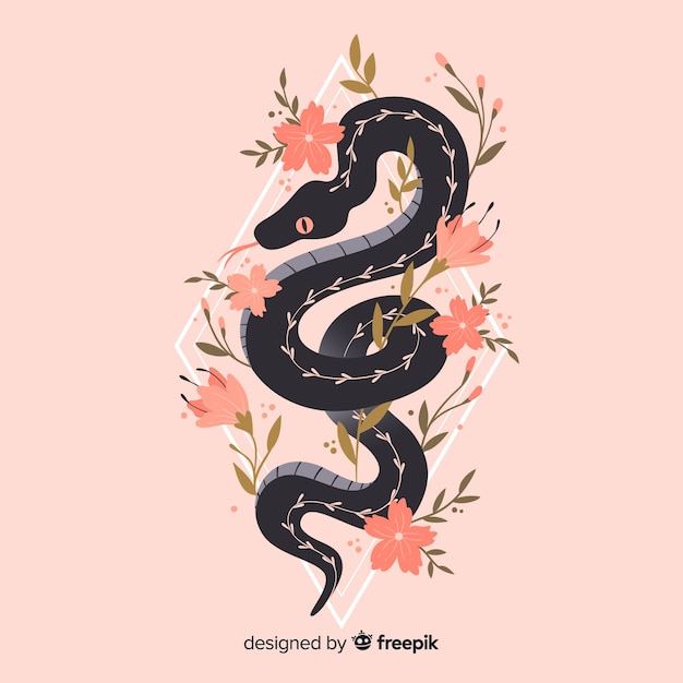 花の背景と蛇