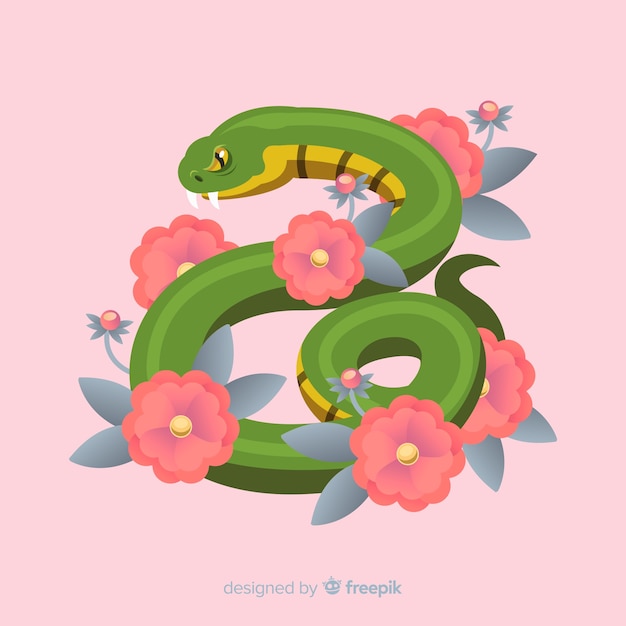 Snake with flowers background