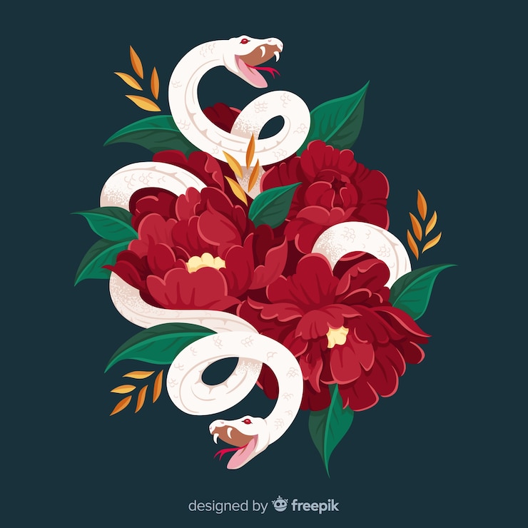 Free Vector snake with flowers background