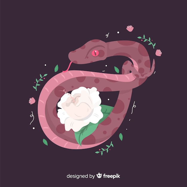 Vettore gratuito serpente con illustrazione di fiori