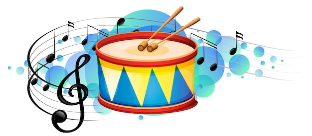 Перкуссионный инструмент малого барабана с символами мелодии на небесно-голубом пятне