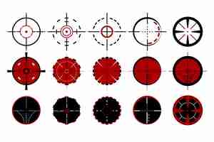 Free vector sniper scores or crosshair cartoon illustration set. gun or pistol sight, rifle scope on white background. weapon, hunting, accuracy, target, aiming, eyesight, shoot concept