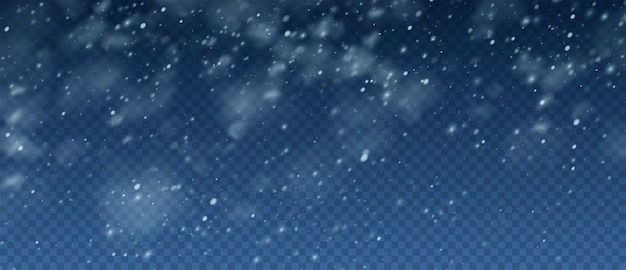 Бесплатное векторное изображение Снежная метель реалистичный фон наложения. снежинки, летящие в небе, изолированные на прозрачном фоне. фон для рождественского дизайна. векторная иллюстрация eps10