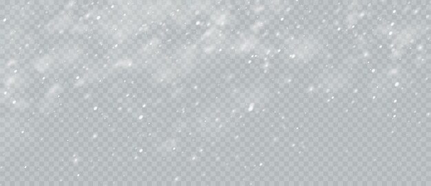 Снежная метель реалистичный фон наложения. Снежинки, летящие в небе, изолированные на прозрачном фоне. Фон для рождественского дизайна. Векторная иллюстрация Eps10