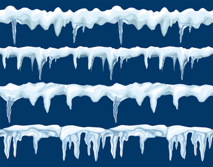 Free Vector snow borders seamless pattern with ornate hanging icicles at blue background flat illustration