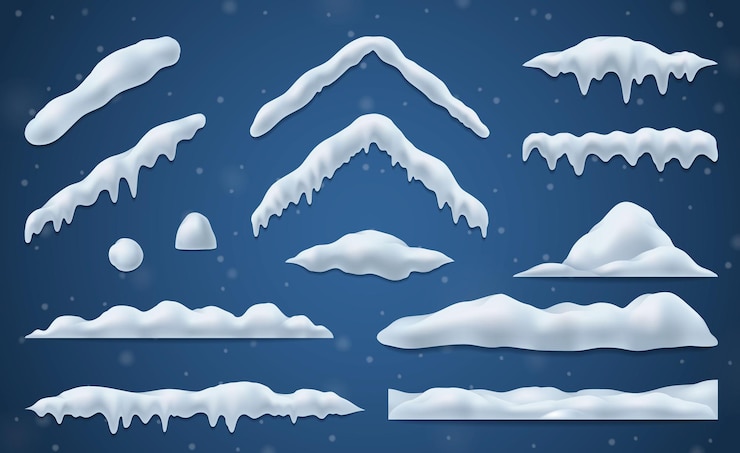 Free Vector snow caps and snowballs realistic set on blue background isolated vector illustration