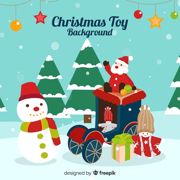Snow-covered christmas toys background