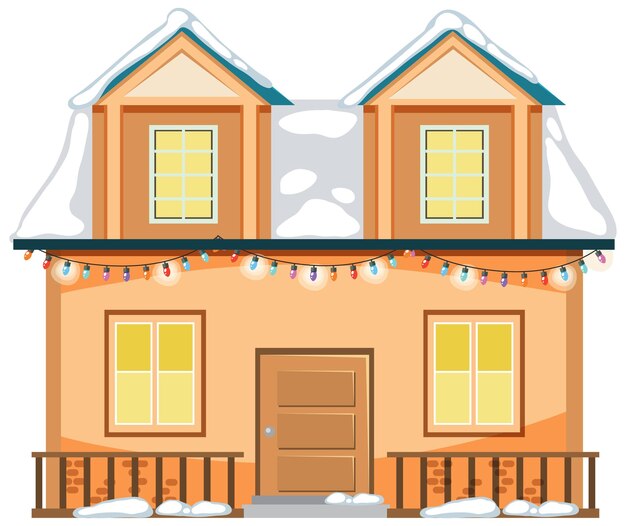 Free vector snow covered house with christmas light string