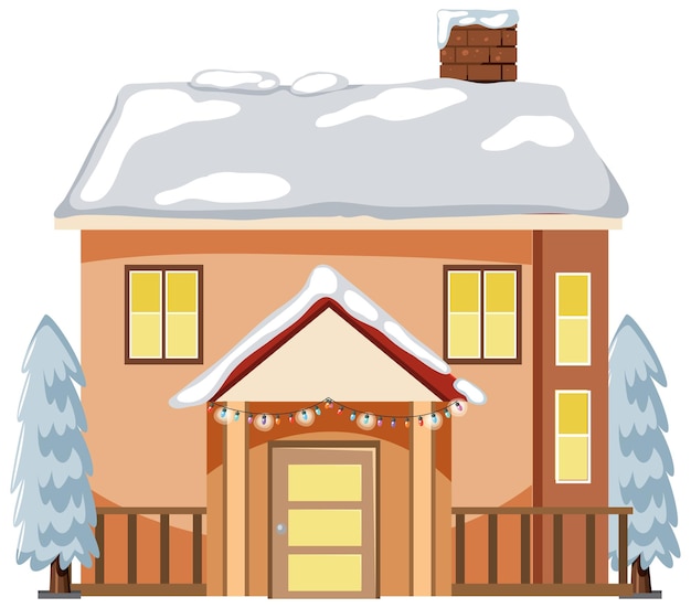 Бесплатное векторное изображение Заснеженный дом с рождественской гирляндой