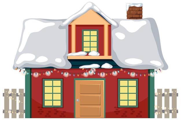 크리스마스 조명 끈으로 덮인 눈 덮인 집