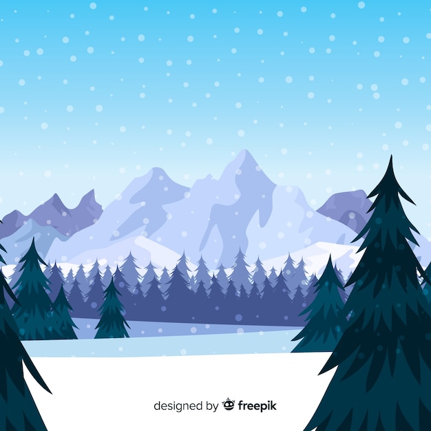 Бесплатное векторное изображение Заснеженный зимний зимний фон