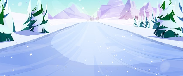 Free vector snow mountain slope for ski and snowboard riding in perspective view. vector cartoon pov illustration of winter landscape with snowy downhill, fir trees and rocks