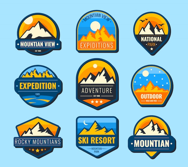 Free vector snow mountains flat labels set