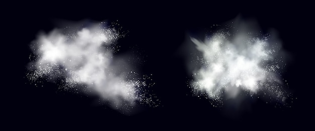 Snow powder white explosion, ice or snowflakes splash clouds