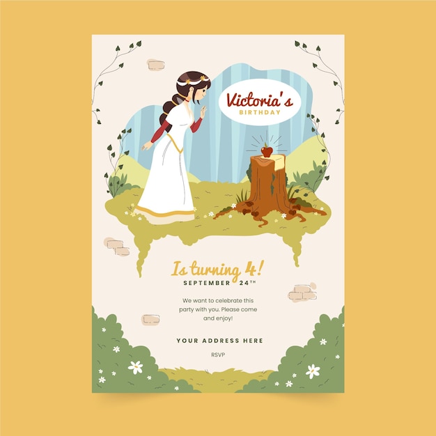 Free vector snow white birthday invitation template