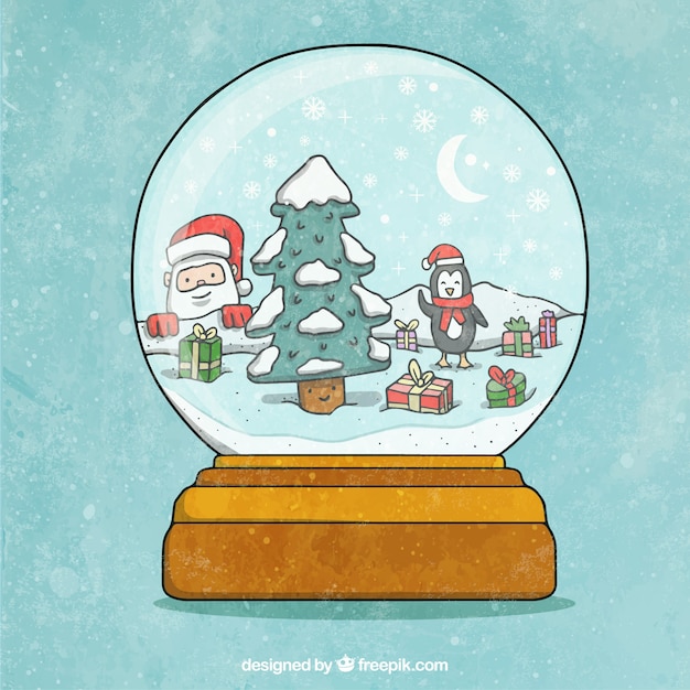 Бесплатное векторное изображение Снежный фон с рисованной рождественские элементы