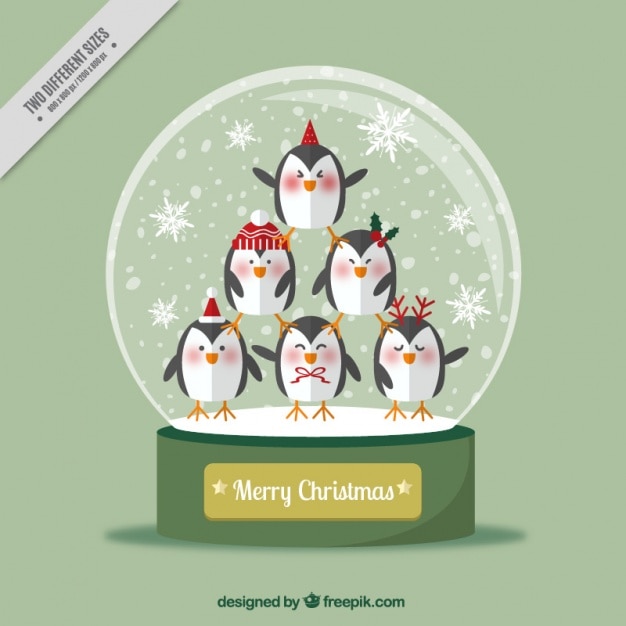 Snowball background with penguins
