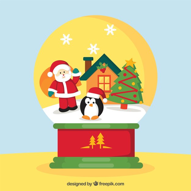Snowball фон с Санта-Клауса и пингвина