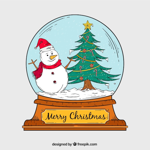 Free vector snowball with christmas tree and snowman