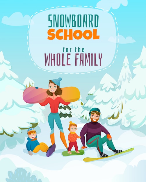 Illustrazione della scuola di snowboard