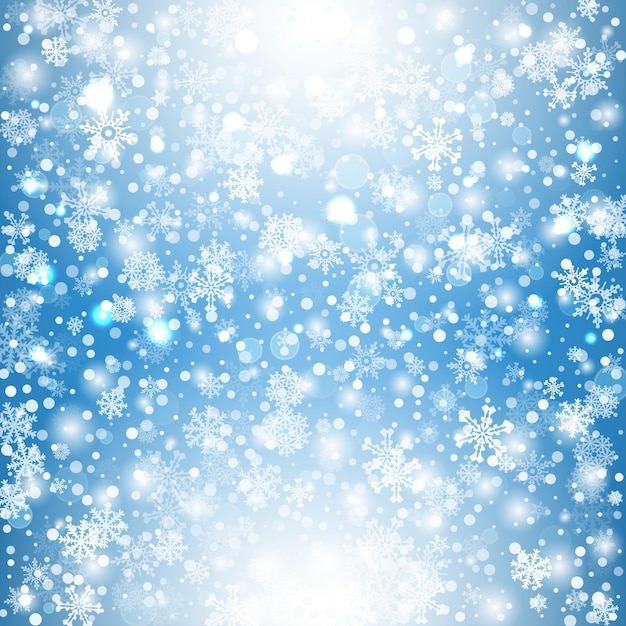 Снежинки на фоне голубого неба Геометрические натуральные белые хлопья на фоне формы