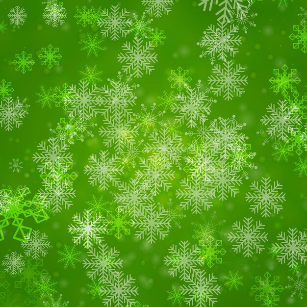 緑の背景に雪片