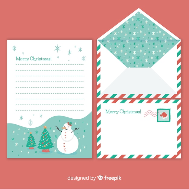 スノーフレークパターンのクリスマスレターと封筒