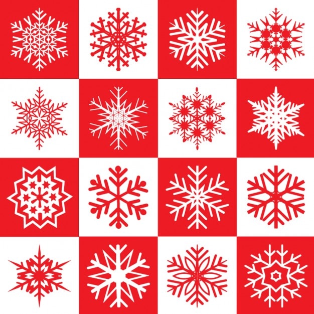 Free vector snowflakes on a squares pattern