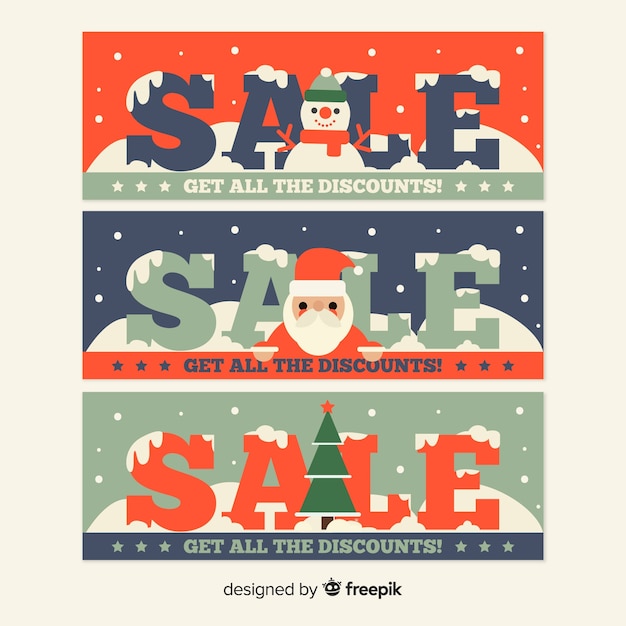 Free vector snowing christmas sale banner pack