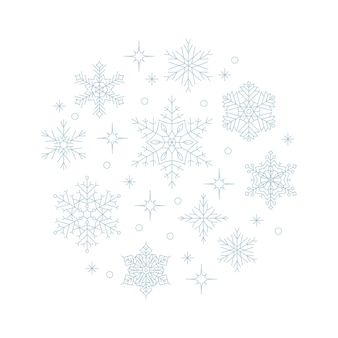 Композиция snowlakes в форме круга геометрический фон рождество и новый год для поздравительной открытки
